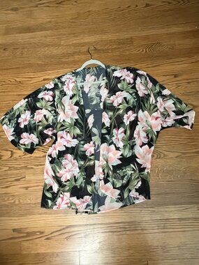 Floral Tropical Kimono Cardigan XXL Lightweight Sheer Cover-Up